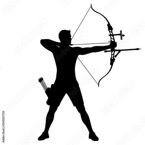 Archer silhouette sports themes precision athlete drawing bow aiming arrow archery target