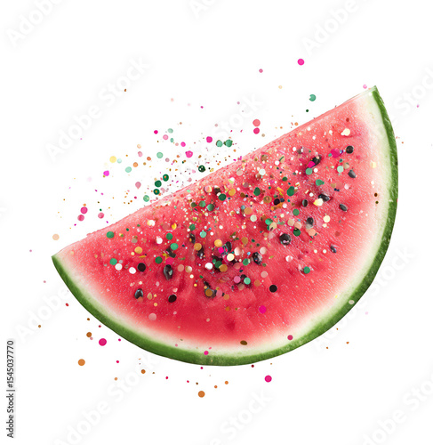 Colorful Watermelon Slice Topped With Glittery Sprinkles on a Transparent Background photo