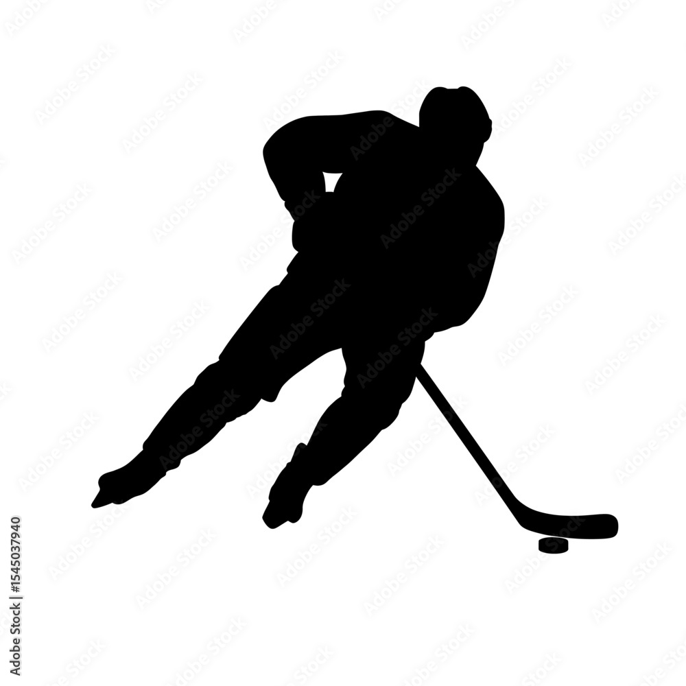 Fototapeta premium Black silhouette hockey player stick ice sports athlete figure action hockey winter sports