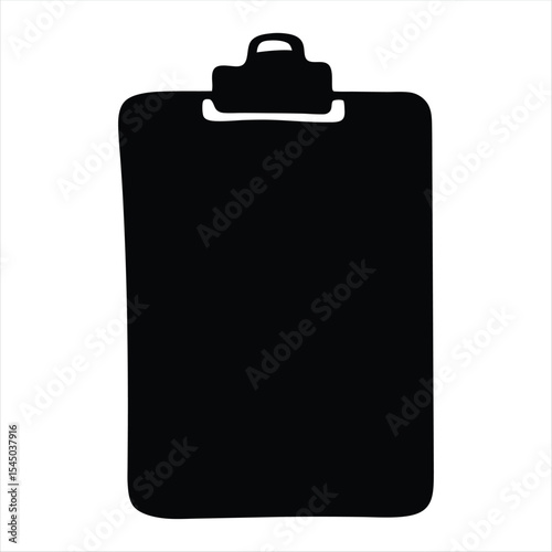 Simple black silhouette of a clipboard with no paper for notes