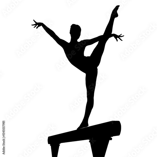 Gymnast silhouette sports themes athletic performer balance beam graceful pose gymnastics