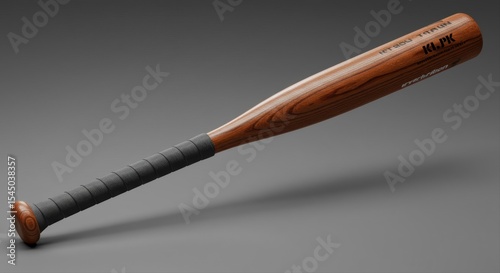 Isolated baseball bat with a wooden barrel and textured grip for sports equipment