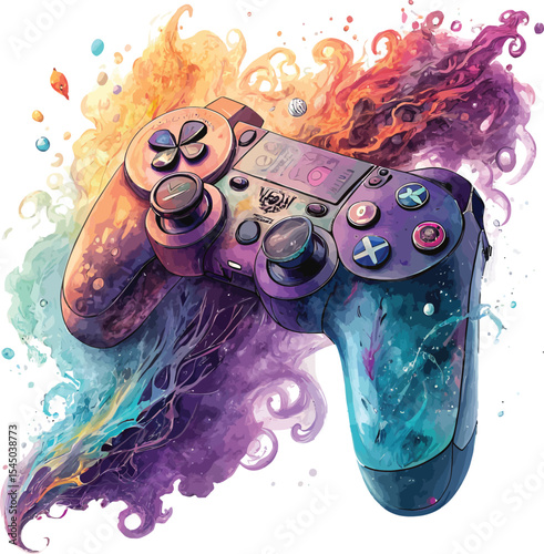 Blue video game controller, a fun gaming joystick or gamepad isolated on white for console play