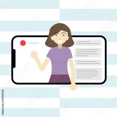 a girl who is doing a live stream and waving her hands. comments on the live stream. recording a video