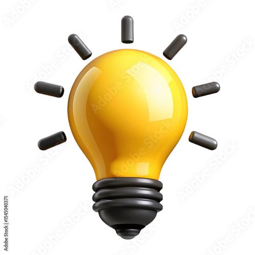 Bright Yellow Lightbulb Idea Concept: 3D Render Illustration