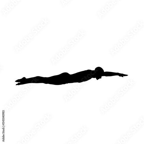 Black silhouette swimmer diving athletic figure diving position swimming water sports