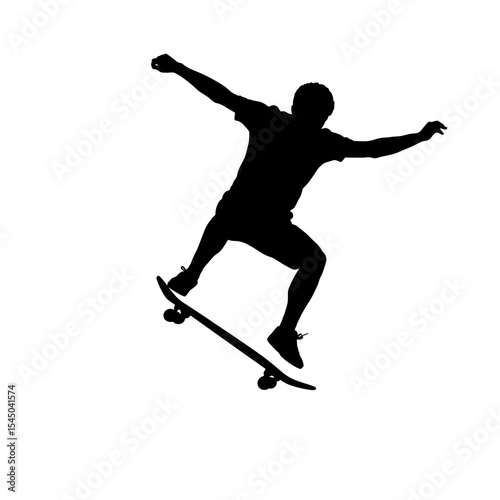 Skateboarder silhouette culture themes youth figure performing trick skateboard extreme sports urban