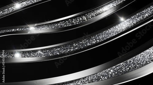 Elegant Glitter Curves and Lines with Silver Sparkles and Luxurious Metallic Abstraction Design