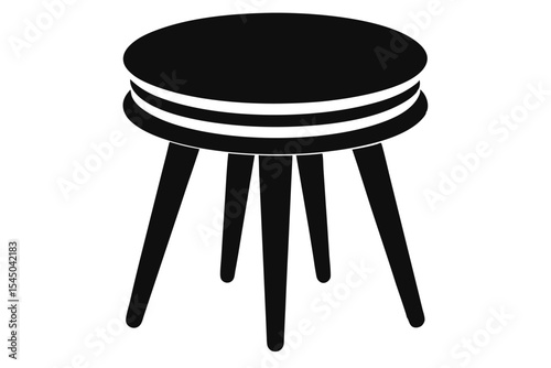Black Round Stool with Three Legs and Grooved Seat Illustration