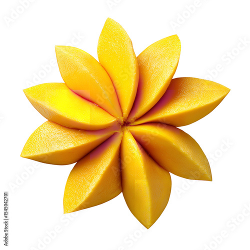Fresh mango slices arranged in a flower shape on black background food photography fruit dessert healthy snack 100 on transparent background