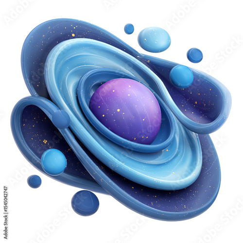 Abstract galaxy cosmic background with planet and rings in blue and purple color space art design on transparent background