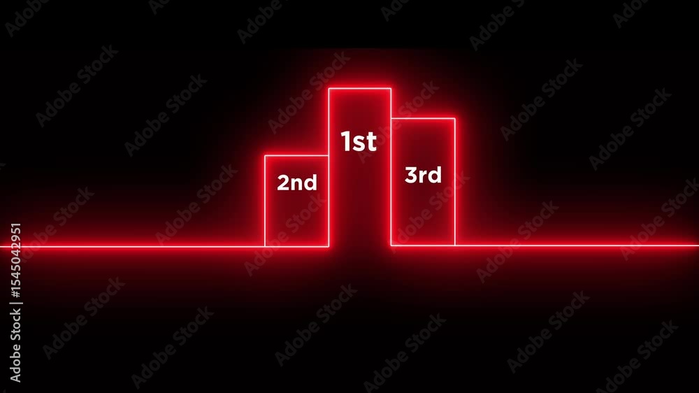 Neon winner podium with 1st, 2nd, and 3rd position icon animation isolated on black background