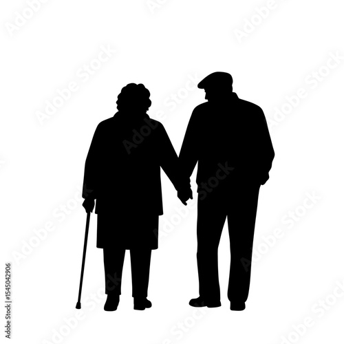 Black silhouette elderly couple walking together senior pair holding hands companionship aging love