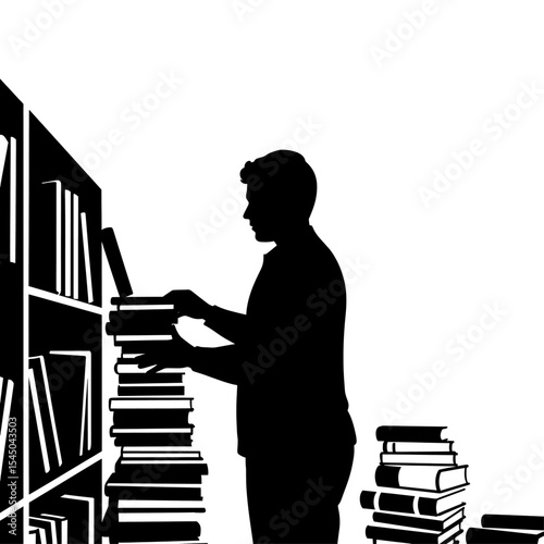 Librarian silhouette knowledge themes information professional books organizing education