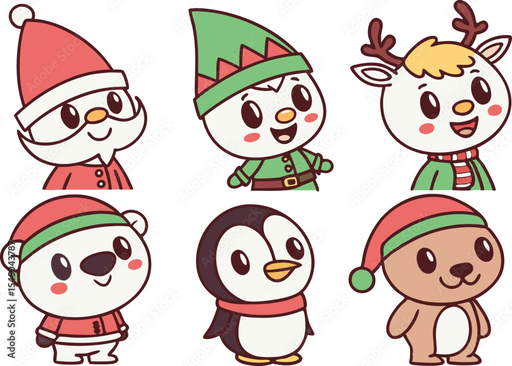 Fototapeta premium Christmas icons collection with holiday elements for digital and print design. Flat style Christmas icons set featuring festive winter and seasonal symbols. Creative Christmas icons pack