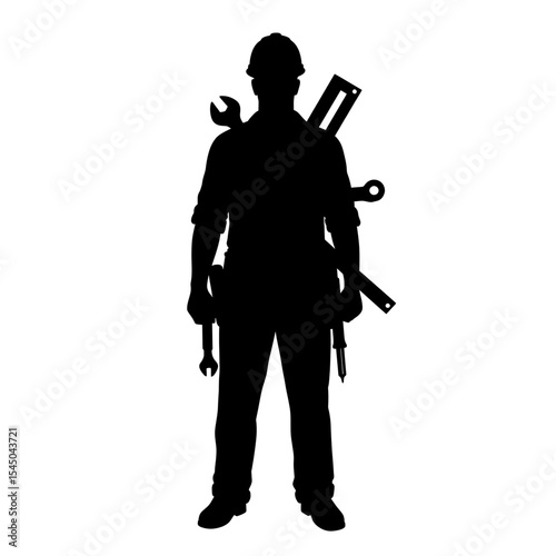 Black silhouette engineer hard hat technical professional figure engineering tools engineering technology