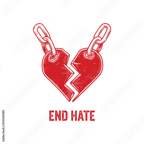 End Hate – Unique broken heart lock design spreading peace, unity, and anti-hate vector illustration design