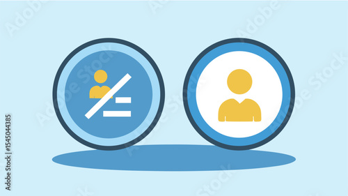 Comparison of an allowed person icon and a restricted person icon within blue and white circles