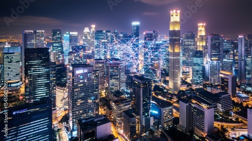 Wallpaper Mural Illuminated Modern Cityscape with High Rises and Energy Distribution Network at Night Torontodigital.ca