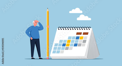 Senior Man Planning Schedule Time Management and Retirement
