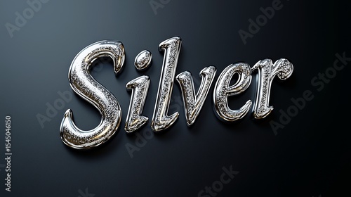 Extruded Metallic Silver Typography on Black Background, Three Dimensional Letters with Shiny Effect