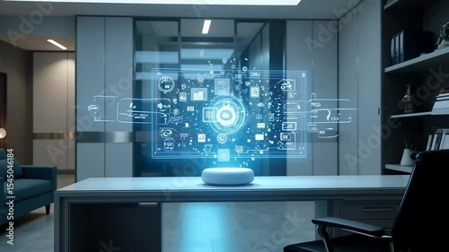 Modern Office Workspace showcasing Smart Technology and Data Cloud Integration for Enhanced Productivity