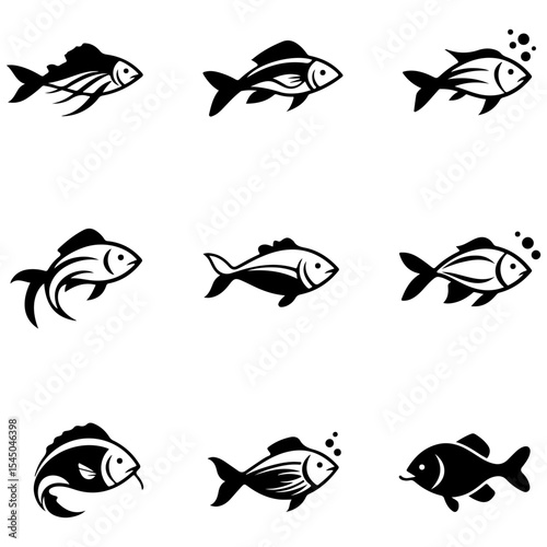 A collection of aquatic shadow-forms, these fish silhouettes represent the mysterious life found in the ocean's twilight zone