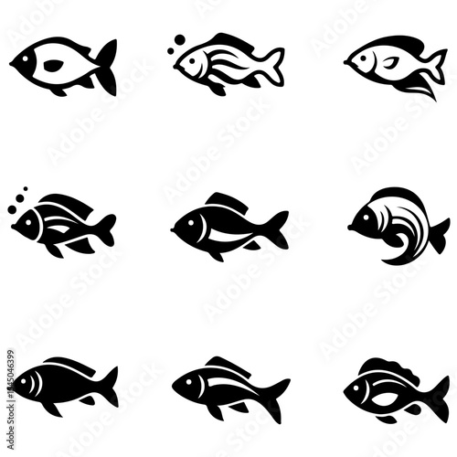 A collection of bold, monochromatic fish shapes, designed to make a powerful visual statement in any graphic project