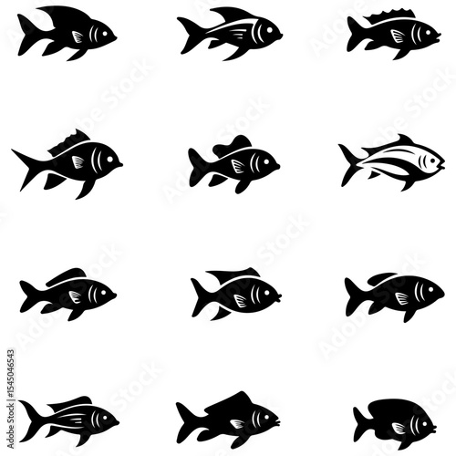 A curated set of bony fish, silhouettes designed for accurate scientific and educational illustration projects