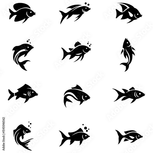 A dynamic vector silhouette set capturing the raw power of oceanic predators and the speed of swift game fish