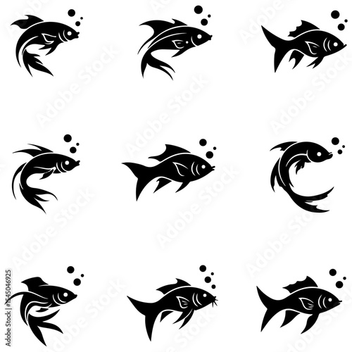 This vector set of pelagic fish silhouettes captures the powerful, streamlined forms of open-ocean swimmers and migratory species