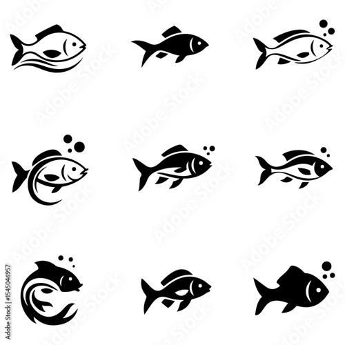 A unique vector collection of deep-sea and abyssal fish silhouettes, capturing the forms of mysterious marine predators