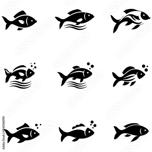 Explore a huge variety of aquatic profiles with this comprehensive set of clean, minimalist fish silhouette icons
