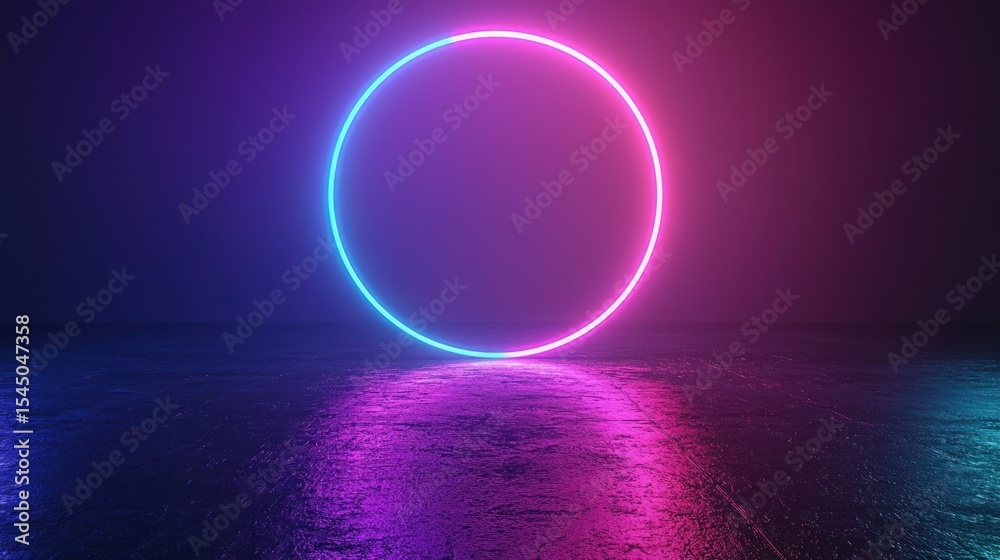 Obraz premium Neon circle portal on a textured floor