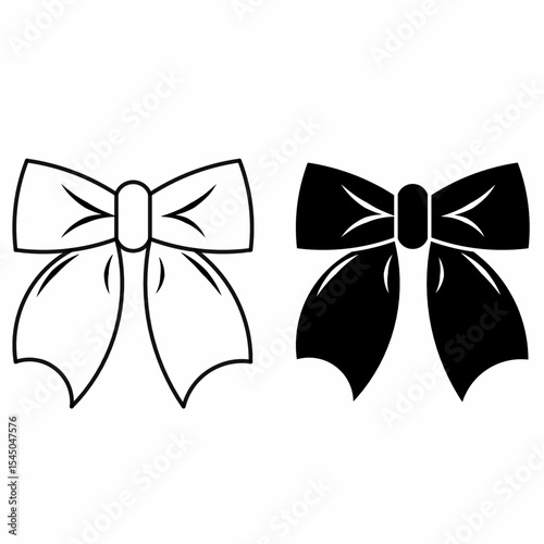 Outline silhouette ribbon bow vector illustrations in black and white style. Decorative bow tie clipart, perfect for design elements, cards, gifts, Christmas, or fashion accessories.bows icon set. 