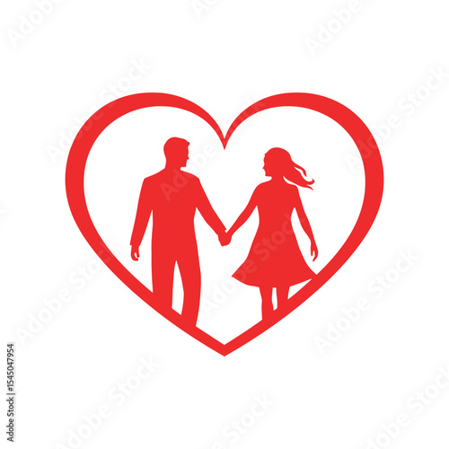 Red heart frame with couple silhouette, romantic couple design perfect for Valentine’s Day vector design