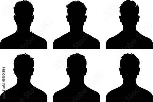 Set of men head silhouette avatar, profile icons. Vector illustration, silhouettes
