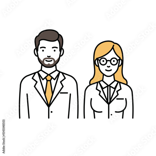 Company staff linear icon. Man and woman in uniform. Official business representatives. Thin line customizable illustration. Contour symbol. Vector isolated outline drawing. Editable stroke