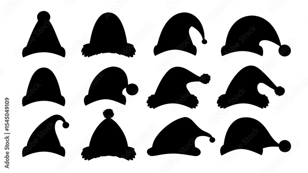Silhouettes of Christmas hats. Santa Claus Silhouettes of Christmas hats. Santa Claus