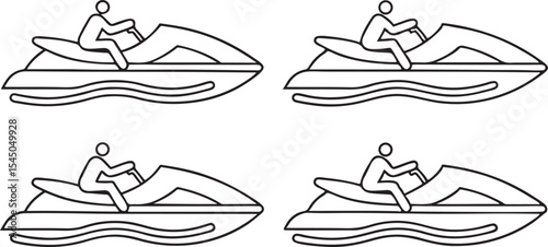 Jet Ski Rider Silhouette in Black and White Minimal Style for Speed Sports and Summer Adventure Designs