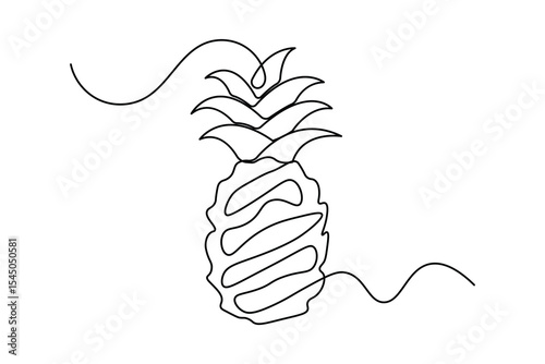 Pineapple continuous one line drawing in minimalist style isolate outline illustration