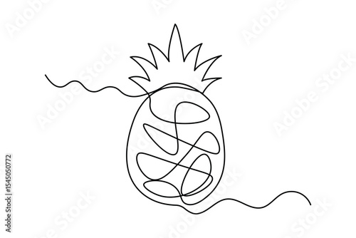 Pineapple continuous one line drawing in minimalist style isolate outline illustration