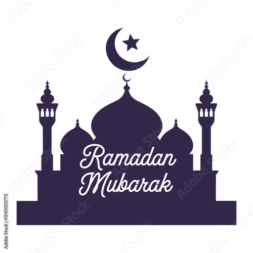 Classic mosque  silhouette with “Ramadan Mubarak”  Elegant design