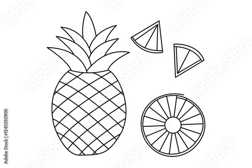 Pineapple continuous one line drawing in minimalist style isolate outline illustration