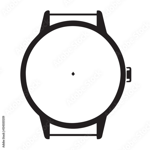 A simple black outline of a round watch face with a central dot, indicating the hands' pivot, is set against a white background.