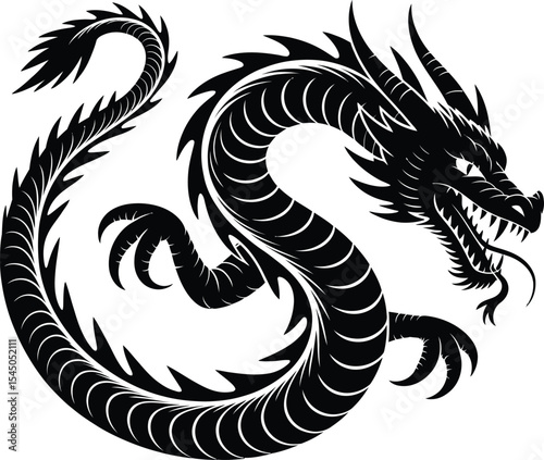 Dragon tattoo. Vector illustration of a black dragon on a white background.