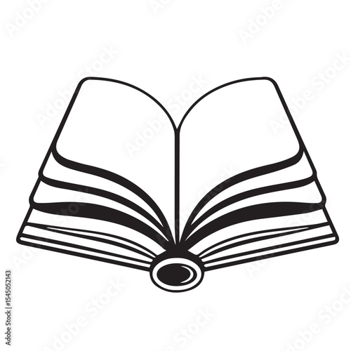A simple black and white vector outline of an open book with visible pages, representing reading, learning, or storytelling.