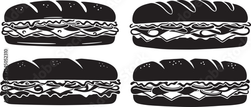 silhouette of sub sandwich logo vector art illustration