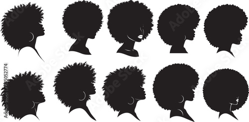set of afro hair women head icon silhouette design vector art illustration