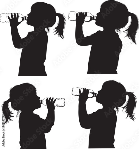 little girl drinking water logo or icon silhouette vector art illustration 